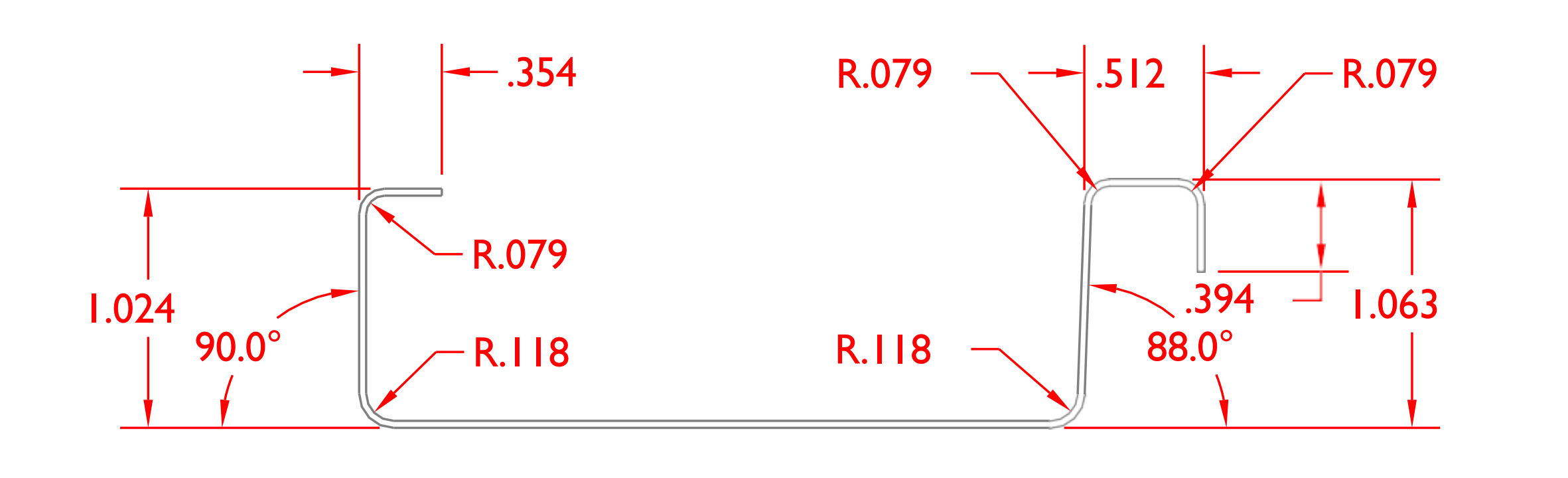 Mechanical Seam profile layout, 1" rib height